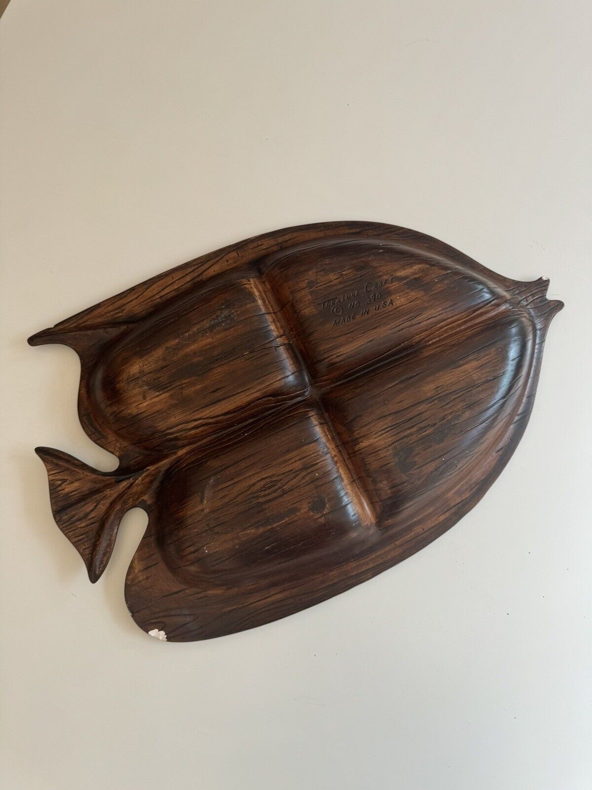 Fish Platter Vintage MCM Treasure Craft Large Sectioned Orange Brown Yellow EUC