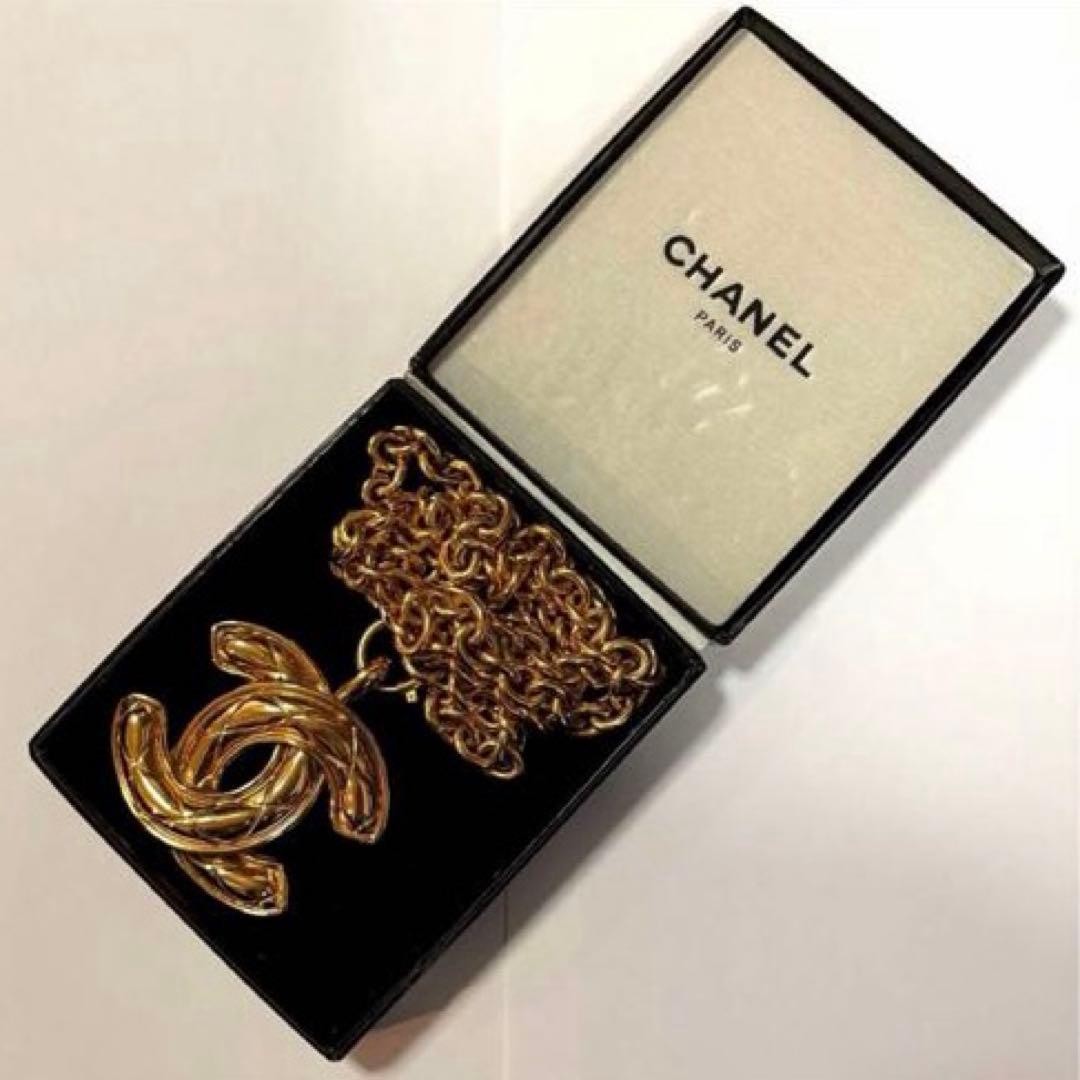 Chanel Vintage Gold Metal Matelasse Large Coco Mark Necklace 80cm Long Used thumbnail 2