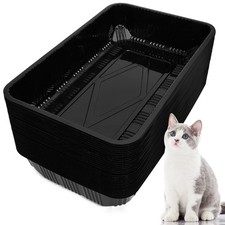 60 Pack Cat Disposable Litter Boxes Plastic Kitty Litter Trays Recyclable Pan...