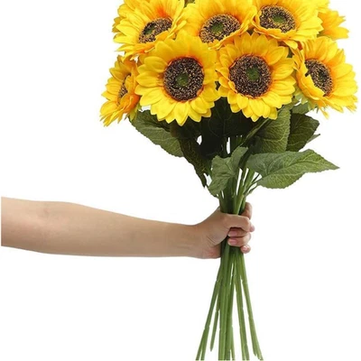 Kuenstliche Sonnenblumen 60 cm dunkle Mitte 6 Stueck Tischdeko Kunstblumen - Bild 1 von 4