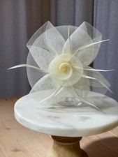 Ivory Sinamay Fascinator Hair Clip Wedding Bridal Flower Feather Formal Hat
