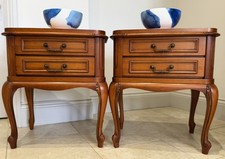 Pair Sturdy French Carved 2 Drawer Cherrywood Bedside Drawers Table Units