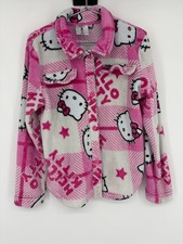 Hello Kitty Kids Girls Pink Fleece Long Sleeve Button Down Shirt Youth Size XL