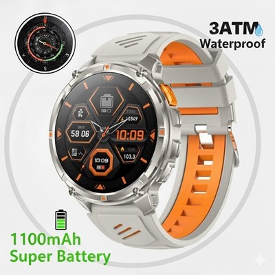 1.7'' Smart Watch Compass 1100mAh 3ATM Waterproof Fitness Tracker BT Call