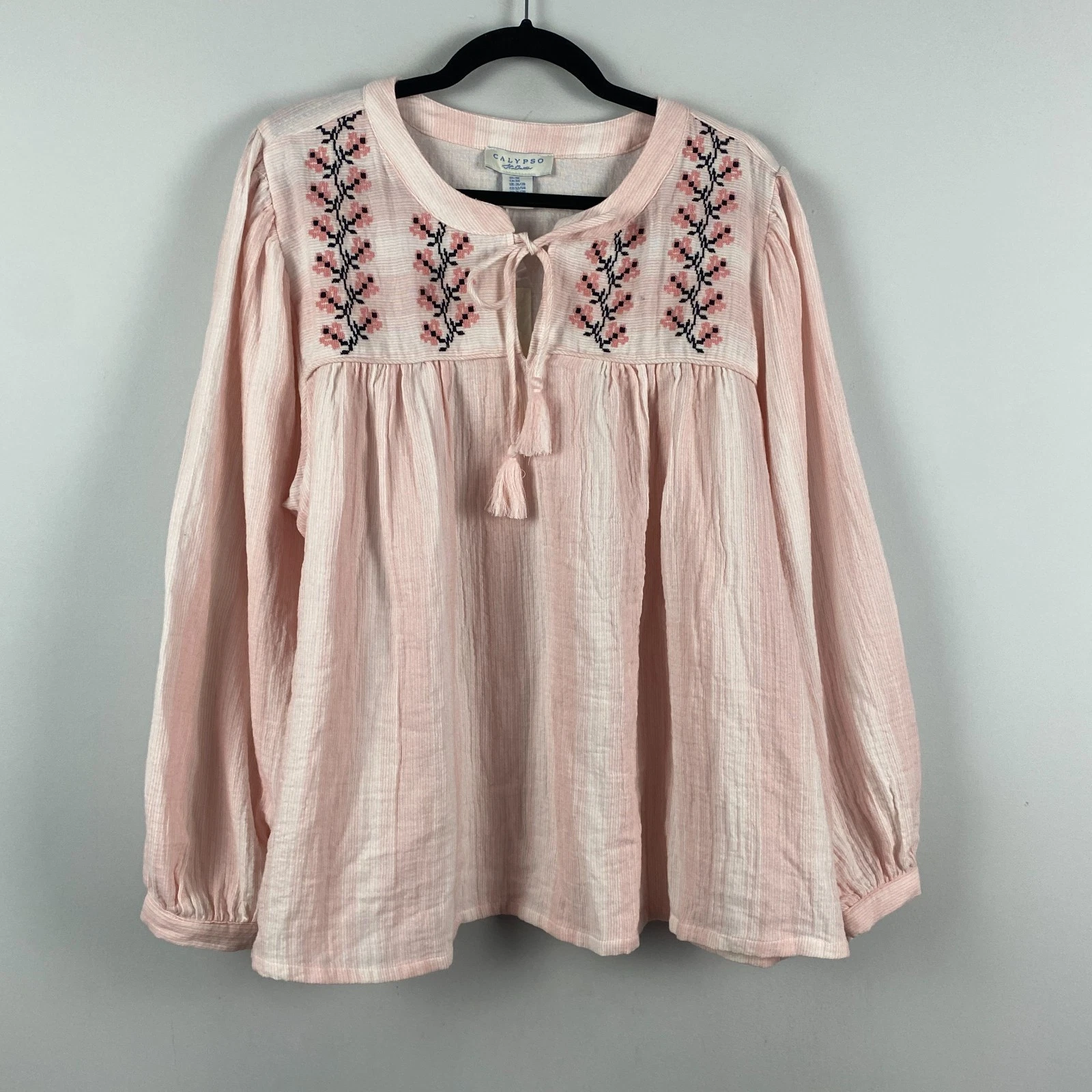 Calypso St. Barth Womens Boho Gauze Popover Top 3X Plus Size Pink Stripe Tassels
Opens in a new wind