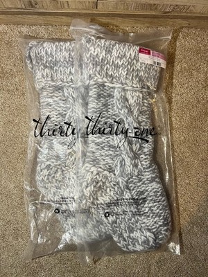Thirty-One Luxe Chunky Knit Stocking Whisper Grey Thirtyone Gifts Christmas TWO