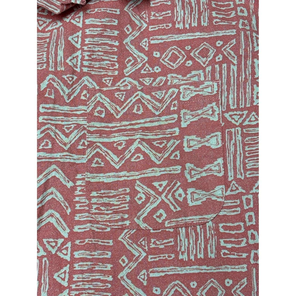 LLBean Traditional Fit Mens Red Geo Pattern Short Sleeve Button Down Shirt XL - Image 2 of 4