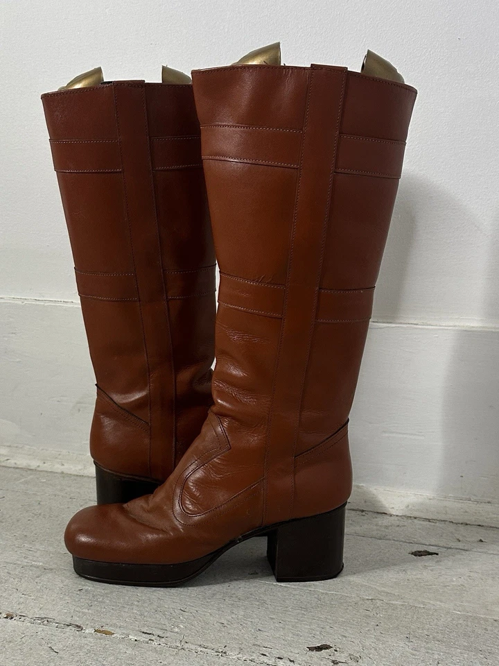 复古 70 年代方跟迪斯科皮靴 7.5 — 第 3/4 张图片