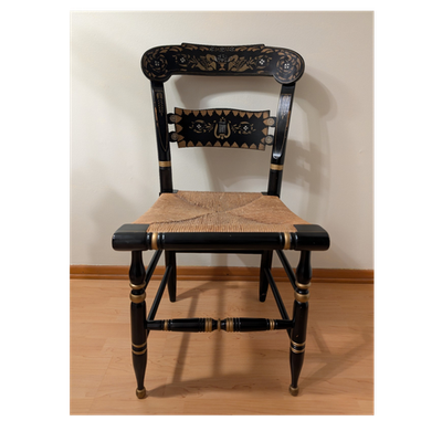 Vintage Ethan Allen Hitchcock Chair - Black & Gold Stencil - Rush