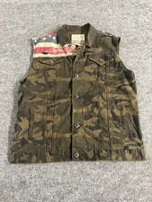Smoke Rise Denim Vest Mens XL Camo American Flag Patriotic Jean Jacket M94