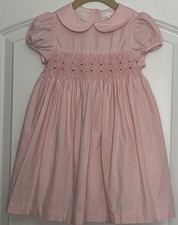 Janie And Jack Pretty Pink Smocked Dress Embroidered Flowers Lined Easter 2T