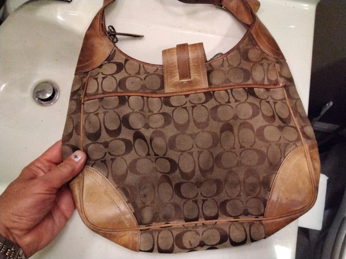 Vintage Coach Hampton Signature Logo Brown Canvas Leather Shoulder