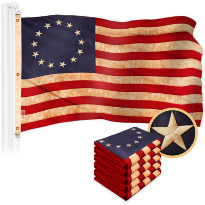 NEW G128 Betsy Ross Flag 5-Pack 5x8 Ft, Historical Embroidered 420D Polyester