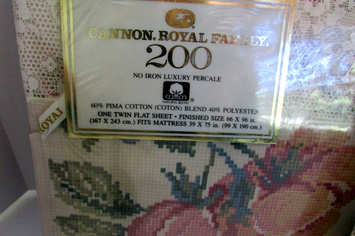 VTG Cannon Twin Fitted/Flat Sheet Set No Iron Percale Royal Family needlepoint - Picture 8 of 14
