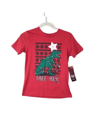 NWT Seven Oaks Boys 8 Red Christmas T-Rex Short Sleeve T-Shirt  Kids Size S - Picture 1 of 6