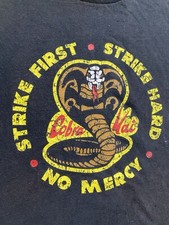 Cobra Kai Shirt Mens 2XL Black Strike First No Mercy Karate Kid Graphic Print