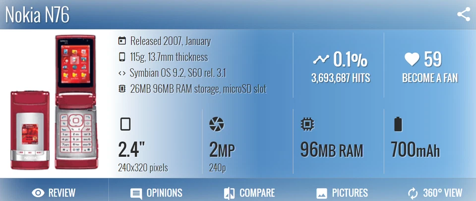 Original Nokia N76 Bluetooth 2MP Unlocked GSM 2G/UMTS 3G Symbian OS Flip Phone - Image 2 of 4