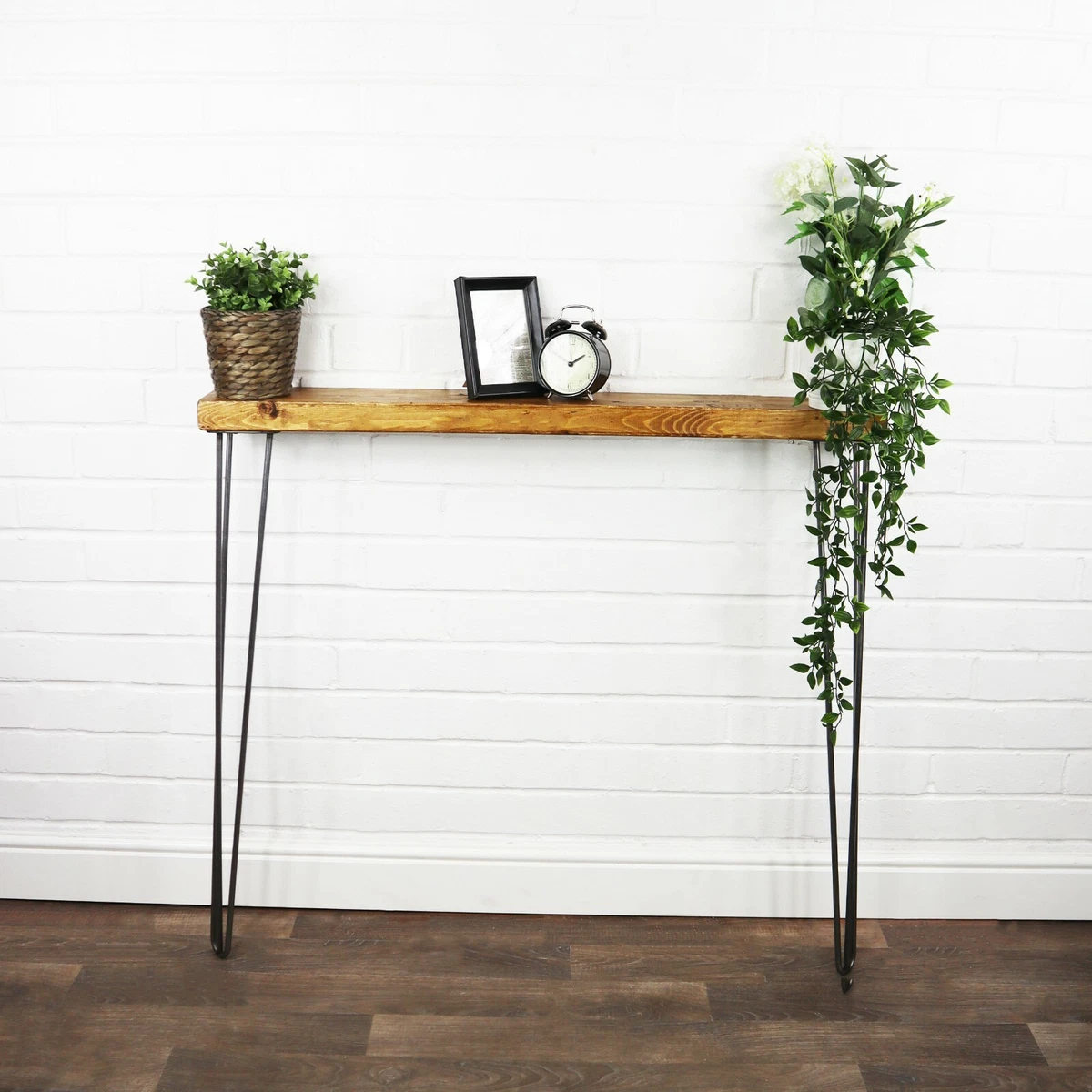 Console Table Solid Wood Timber Slimline Raw Steel Hair Pin Legs 14CM X 4.4CM