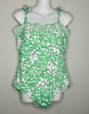 NEW Lands End Draper James One Piece Swimsuit Green Floral Plus Size 16 NWOT