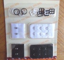 -SEW ON 2 HOOKS BRA REPAIR 2 INCHES, LOT 2 WHITE,BLACK STRAP RINGS,STRAP SLIDES