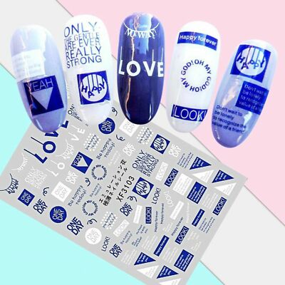 Nail Art 3D Decal Stickers word love one day be happy today look oh my XF3103