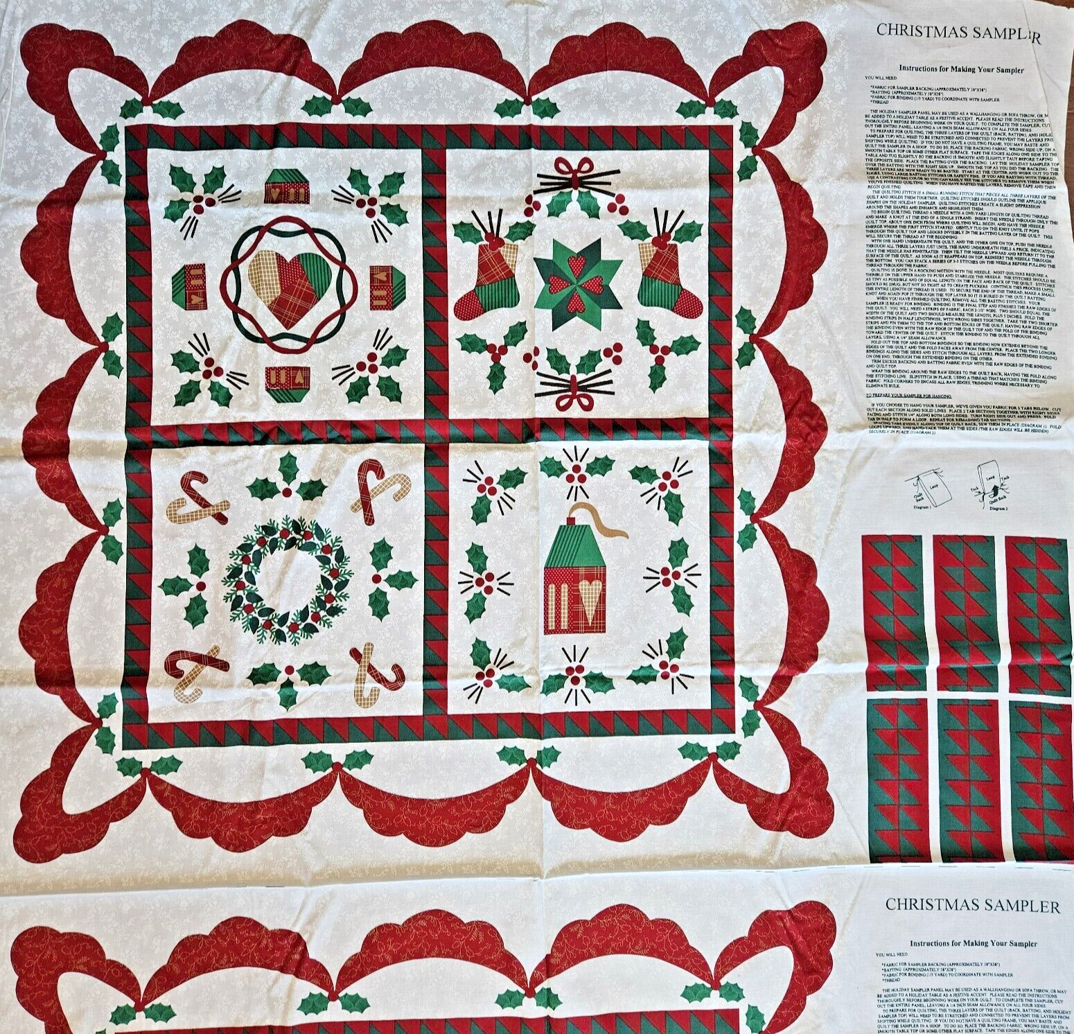 Vintage Wamsutta Christmas Sampler 2 Fabric Panels 2 YD total