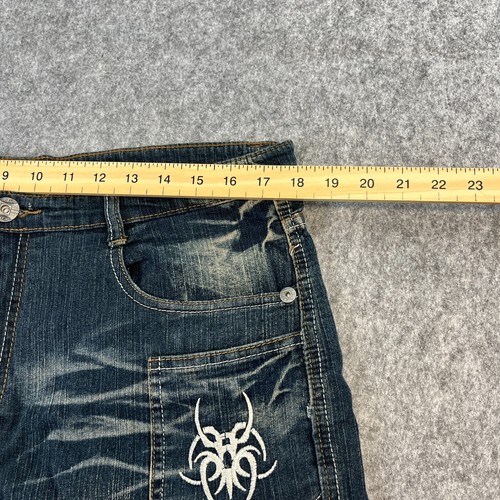 Pantalones Cortos Denim Vintage W36 Sueltos Tribales Bordados Llamas Urban Y2K Gráfico Patinador - Imagen 7 de 12