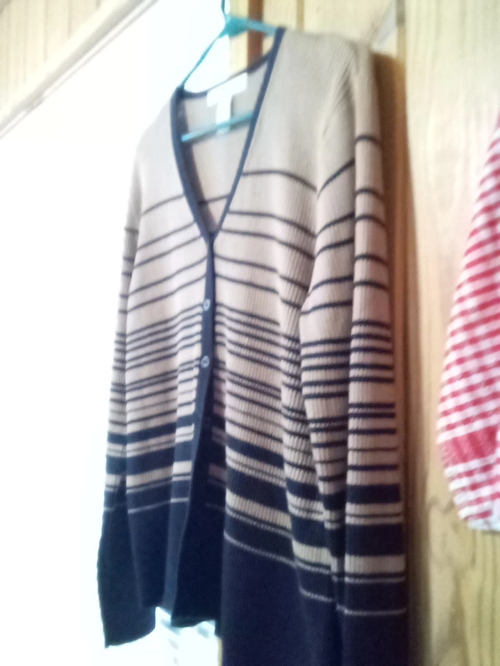 Suéter cárdigan Josephine Chaus Studio para mujer L beige y negro a rayas Foto 3 de 4