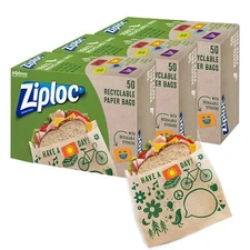 150 Count Brown Food Storage Bags with Fun Stickers Recyclable Paper Bags