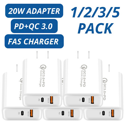 Fast USB+Type C Wall Charger Plug For Apple iPhone 11 12 13 14 Pro Max XR XS lot