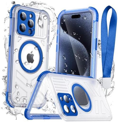 Magnetic for Case Waterproof,Built-in Screen Protector[IP68 iPhone 15 Pro Blue