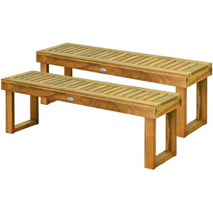 2pcs 52 Outdoor Acacia Wood Dining Bench Chair Seat Slat Garden Patio Balcony Ebay