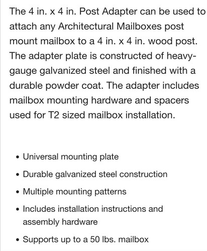 Architectural Mailboxes 7540B-10 Steel Mailbox Adapter Plate 4" x 4" PowderBlack - Picture 4 of 4