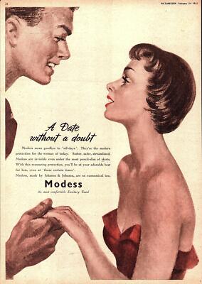1951 Werbung für Johnson & Johnson ''MODESS'' Damenbinden (2) Druck Ad Ephemera