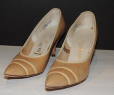 1960's Varazze Tan / Beige Leather High Heels / Shoes sz 7 AAAA