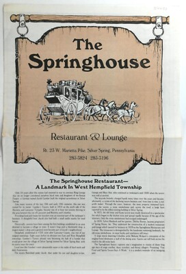 1983 Original Large Menu THE SPRINGHOUSE Restaurant Silver Springs Pennsylvania
