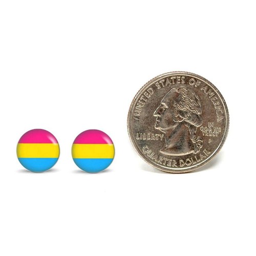 PANSEXUAL PRIDE FLAG EARRINGS 10mm Stainless Steel Stud LGBTQ Gender Awareness - Picture 4 of 4