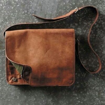 Sacoche Bandoulière Cuir Véritable Chèvre Noir - Style Messager Vintage - Homme - Neuf Sans étiquettes