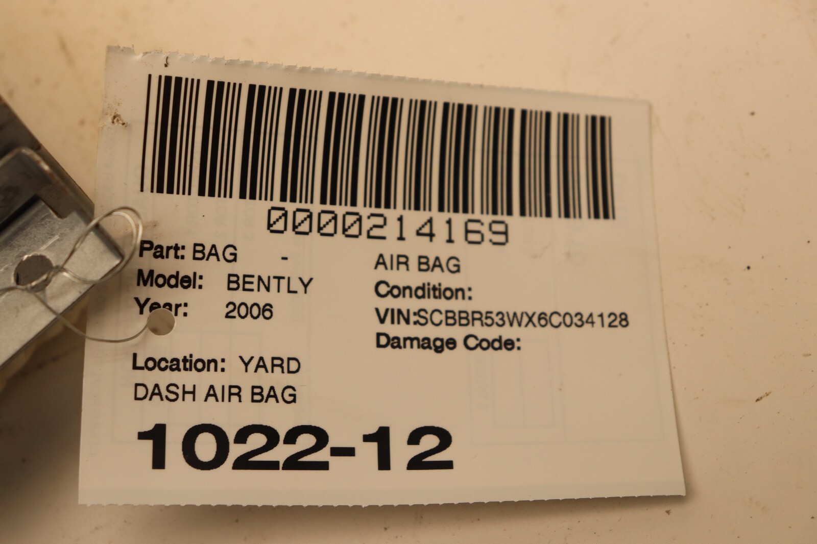 2006-2012 BENTLEY CONTINENTAL FLYING SPUR DASH DASHBOARD RIGHT AIR BAG SRS OEM