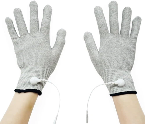 1 Pair of Silver Conductive Massage Gloves with Wires For Beauty Device - USA