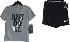 Nike "JUST DO IT" Boy's 2 Piece Set T-Shirt  Short Gray  Black Size: 4 NWT 36