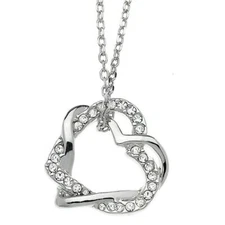 Swarovski Crystal - Women's Sterling Silver Starlet Double Heart Necklace, 18+2"