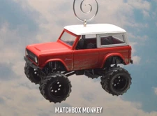 Lifted 1973 Red Ford Bronco 4x4 Custom 1/64 Christmas Ornament Emblem Adorno