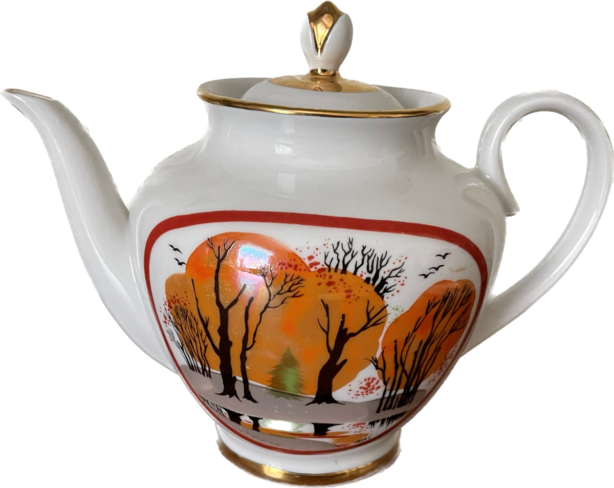 Lomonosov Teapot Autumn Park Porcelain USSR Coffee Pot Lomonosov Teapot Autumn Park Porcelain USSR Coffee Pot