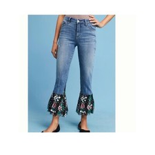 Anthropologie Pilcro Mid-Rise Boyfriend Jeans With Sheer Floral Flare Size 26