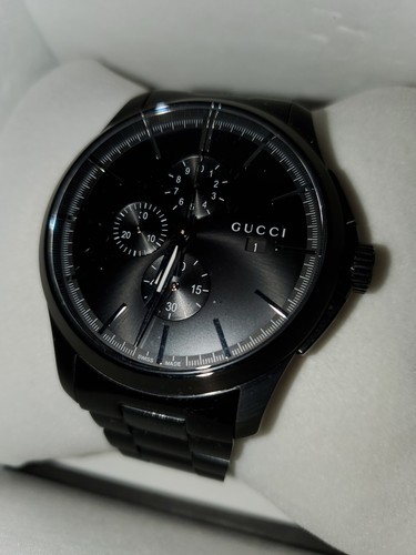 Gucci Quartz G Timeless Chrono Chronograph Black Dial Stainless