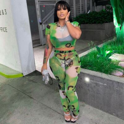 Transparent Printing Two Piece Pants Set