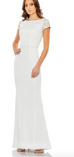 MAC DUGGAL BEADED CAP SLEEVE BATEAU COLUMN WHITE GOWN sz 8