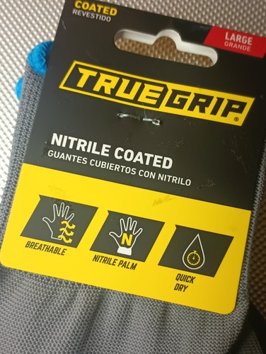 True-Grip Nitrile Coated Gloves, Gray/Black, Large, Pack of 6 Brand New Sealed - Picture 2 of 10