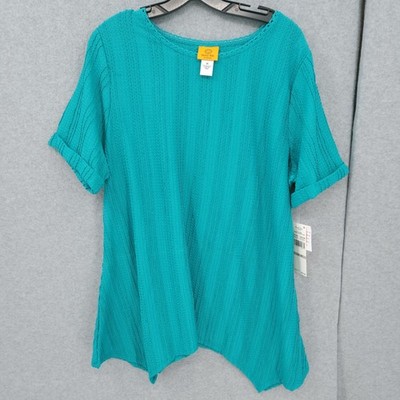 Ruby RD Short Sleeve Textured Knit Turquoise Sunset Pullover Top Womens Size 1X